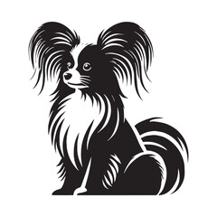 Distinctive Papillon silhouette featuring smooth and precise lines - Papillon illustration - minimal Papillon vector - dog silhouette
