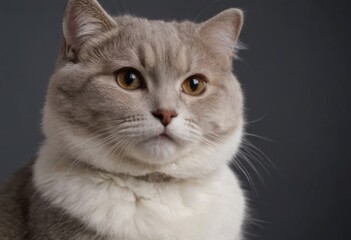 British Shorthair cat with golden eyes against a dark background