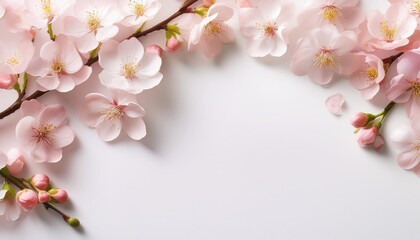 Fototapeta premium white background with soft pastel-colored cherry blossoms