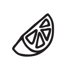 Citrus orange or lemon doodle icon hand drawn with black line in freehand style. Vector illustration isolated on white background