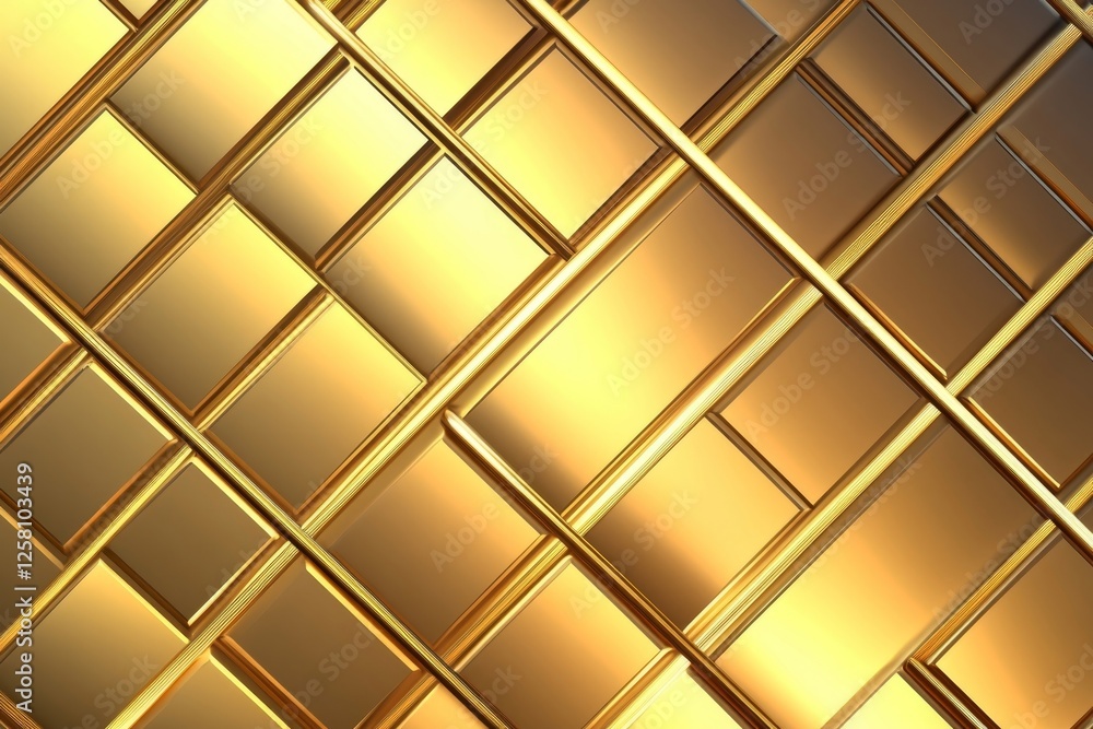 Poster golden geometric abstract background: luxurious grid of interlocking squares and lines