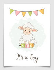 Its A Boy Baby Shower Greeting Card With Lamb.