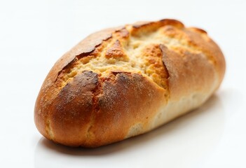 Freshly Baked Bread Loaf on White Background Close-up
