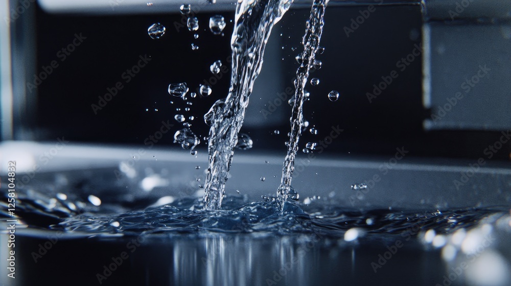 Poster Close-up of pure water streaming through a reverse osmosis filtration system, highlighting clarity and fluid dynamics of the purification process.