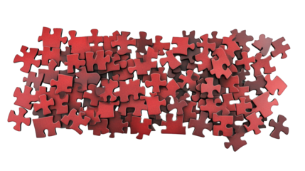 red jigsaw puzzle pieces 3d render icon isolated on white background