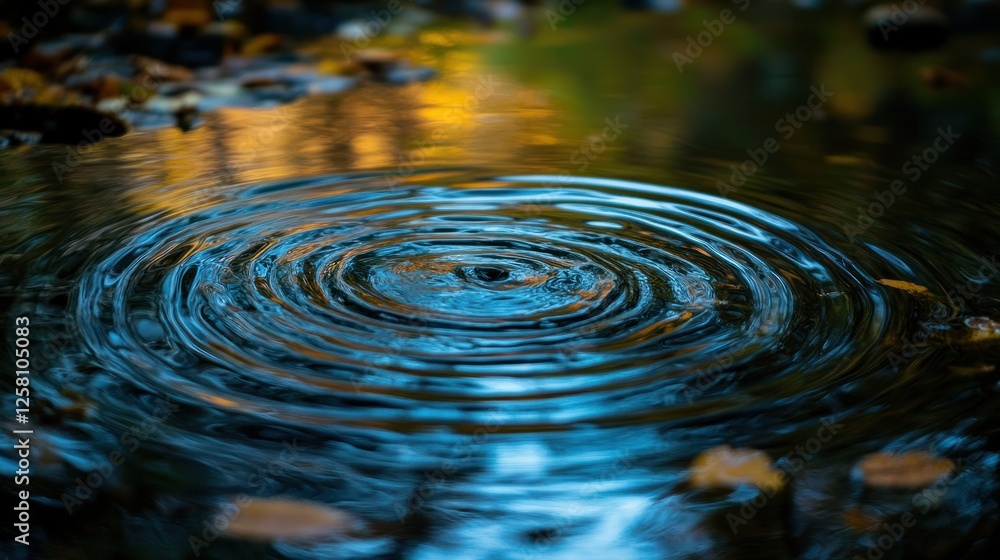 Poster serene water ripples create mesmerizing patterns in a tranquil forest stream at dusk