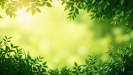 Natural green background with shades of fresh foliage and soft diffused light. Atmosphere of tranquility, natural harmony, and ecology. For branding, advertising, and digital design.