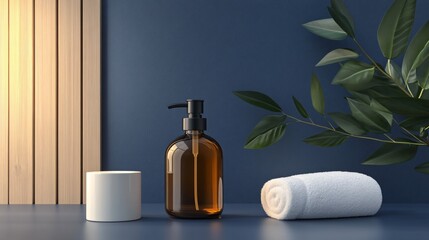 Amber Dropper Bottle on Minimalistic White Background