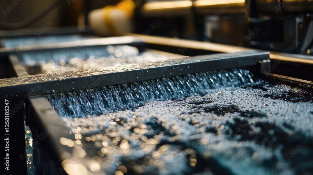 Poster Close-up of water cascading through a reverse osmosis filter, showcasing the intricate flow and purity process of clean water.