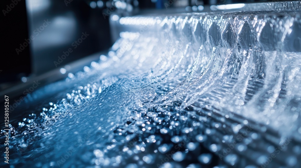 Poster Close-up of water cascading through a reverse osmosis filter, showcasing the intricate flow and purity process of clean water.