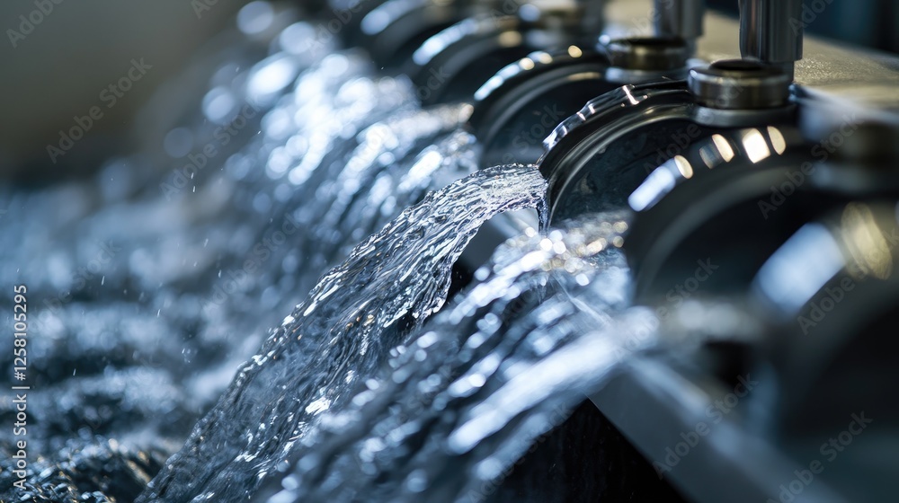 Poster Close-up of water cascading through a reverse osmosis filter, showcasing the intricate flow and purity process of clean water.