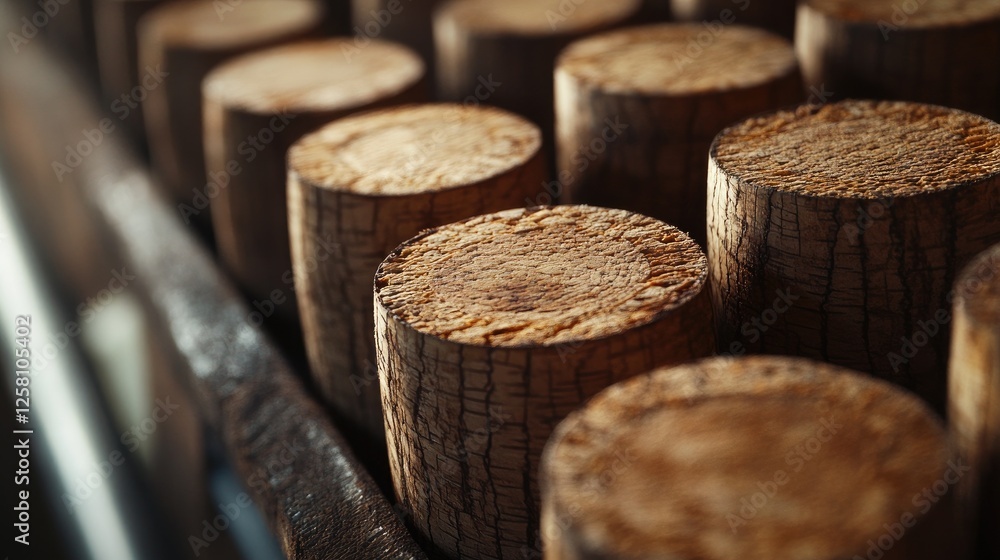 Poster close-up of wine corks with visible textures, each representing the story of a unique vintage, captu