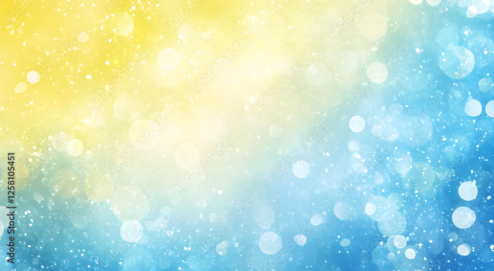 Poster abstract blue and yellow bokeh background with sparkling lights and glimmering texture