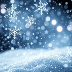 Christmas snowflakes lights with falling snow on glitter snowflakes winter and new year holidays copy space for banner advertising Bokeh light lights background bokeh abstract light bright e