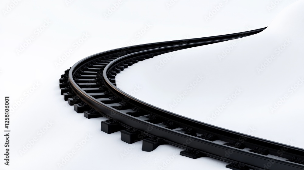 Poster curved train track on white background with soft reflection effects