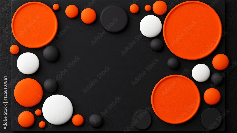 Poster colorful geometric shapes on black background with circular patterns