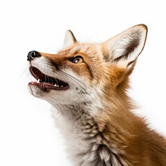 Fototapeta premium photograph of Red fox looking up at the white background
