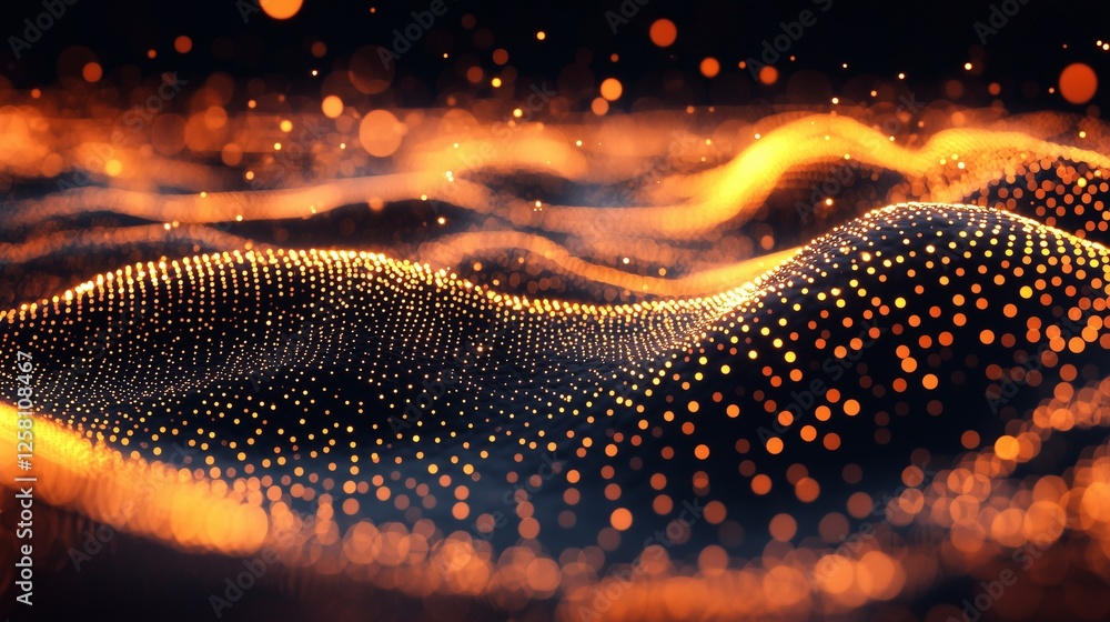 Poster abstract waves and glowing dots symbolize cutting-edge surface technology.