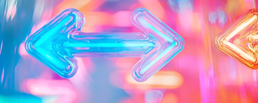 Neon arrows in blue and pink light shapes on a colorful background, perfect for lively party and concert visuals.
