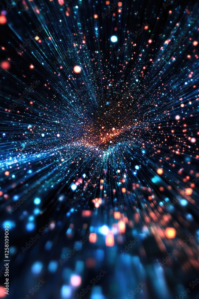 Poster neon sparks and lines of light forming a network pattern.