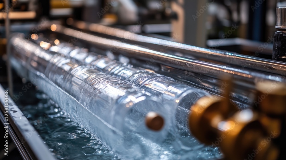 Poster detailed shot of water flowing through reverse osmosis filters, showing the intricate process of pur