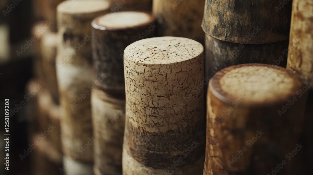 Poster detailed shot of wine corks, showcasing their natural textures and subtle variations, each symbolizi
