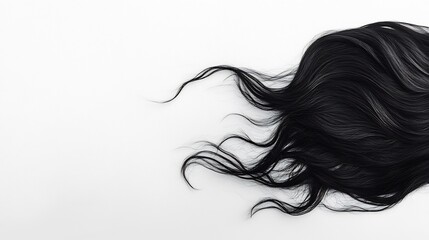 Dark lustrous hair flows gracefully against a bright white background. AI Generated