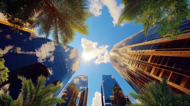 Business towers urban skyline photography cityscape undershot perspective woody concept