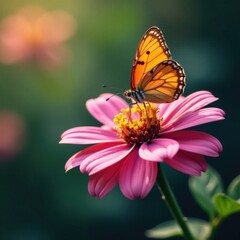 Obraz premium A butterfly sipping nectar from a colorful flower with delicate petals and soft center, garden, petal