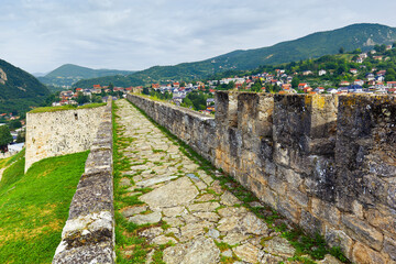 View of stone wall of Jajce Castle - medieval fortress in Bosnia and Herzegovina