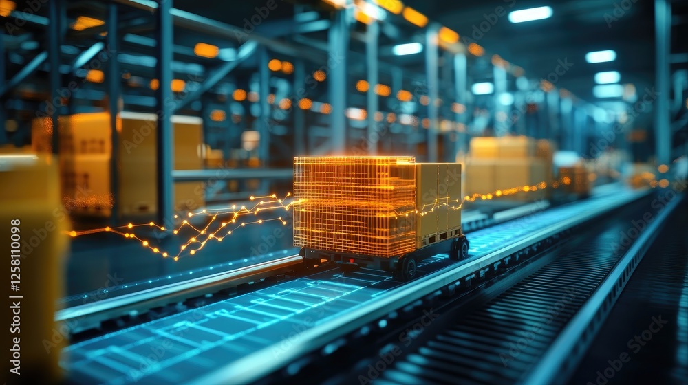 Poster Dynamic 3D visualization of a supply chain, highlighting the efficient integration of logistics, resources, and operations for a smooth and effective distribution process.
