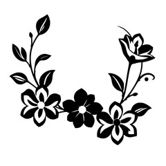 Black-and-white floral wreath illustration with a minimalist design.