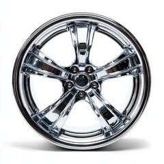 Obraz premium Chrome Rim Wheel Closeup on White Background. Automotive Alloy Tire Art