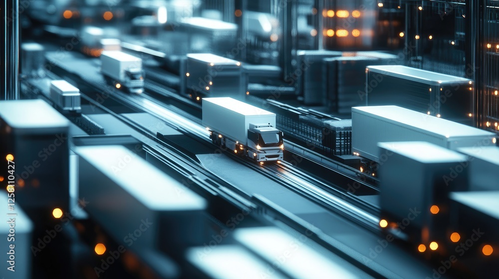 Aufkleber dynamic view of an interconnected logistics network, showcasing modern transport vehicles, efficient