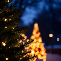 Outdoor christmas tree fir with small bokeh lights happy new year Bokeh light lights background bokeh abstract light bright effect shiny