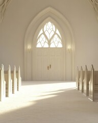 Church Doors Open. White Chapel Doors Opened for Sunday Wedding Service