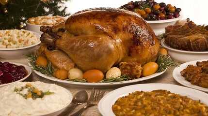 Festive Feast A Traditional Thanksgiving Turkey Dinner Spread for Holiday Celebration