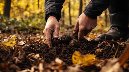 Harvesting truffles in fall.