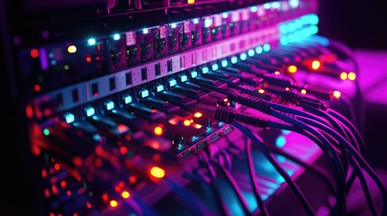 Electronic network devices with colorful lighting.