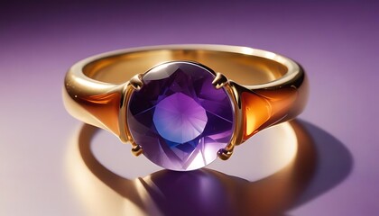Elegant Gold Ring Featuring a Vivid Amethyst Gemstone