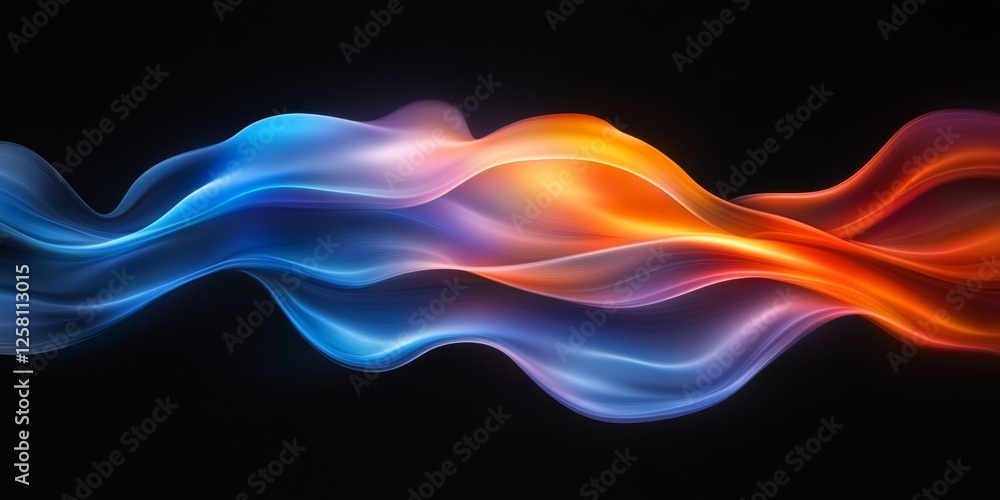 Poster abstract intertwined glowing waves with rich color gradient on a deep black background