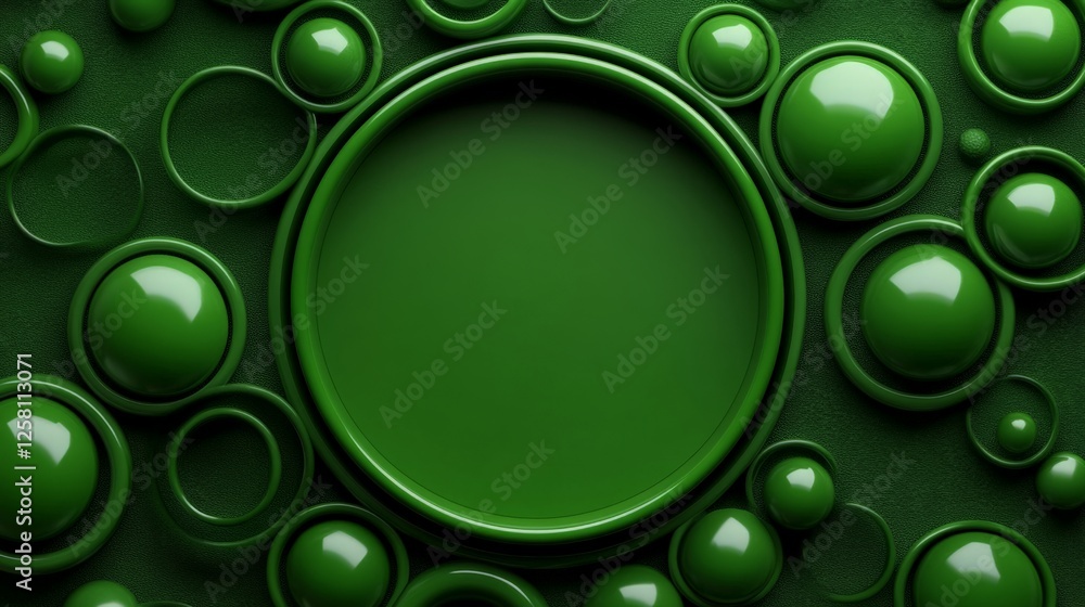 Poster circular shapes and textures in vibrant green on soft background