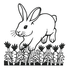 Obraz premium A vector silhouette of a rabbit hopping over a carrot patch,