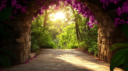 Obraz premium Floral Archway Serenity Journey in Nature's Embrace of the Path to Enlightenment and Peace
