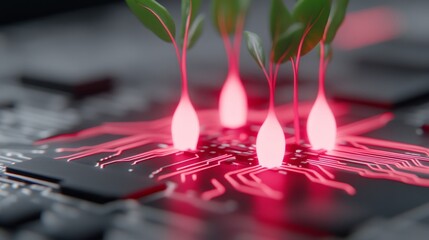 Modern Technology Meets Nature with Growing Plants on Circuit Board