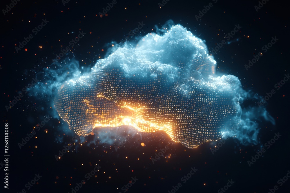 Poster abstract digital cloud computing concept, futuristic illustration of data storage and cloud technolo