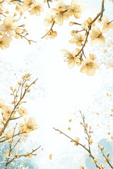 Golden flowers pattern japanese style art background decorative wallpaper