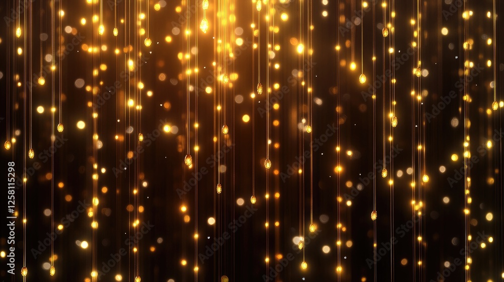 Poster magical golden fairy lights arranged in vertical patterns, casting a soft glow and creating an encha