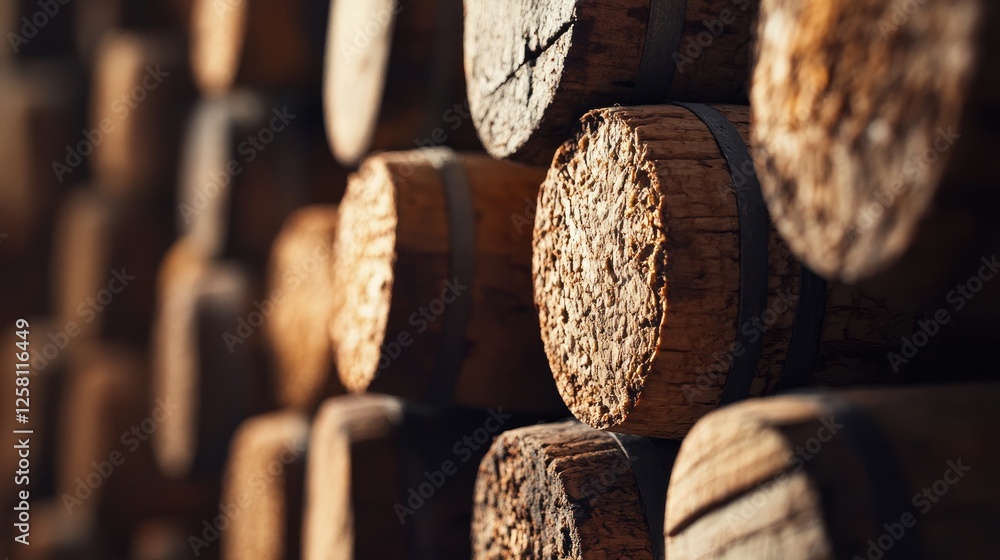 Poster natural textures of wine corks displayed in a close-up shot, each one representing the essence of a 