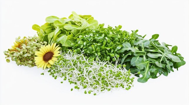 Fresh salad greens with a vibrant yellow sundrop flower, ready for consumption.